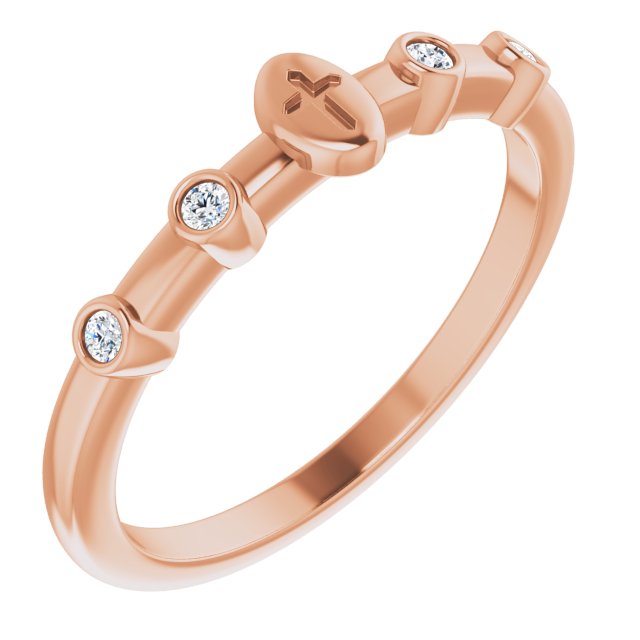 14K Gold Round Natural Diamond Stackable Cross Ring - Rose Gold