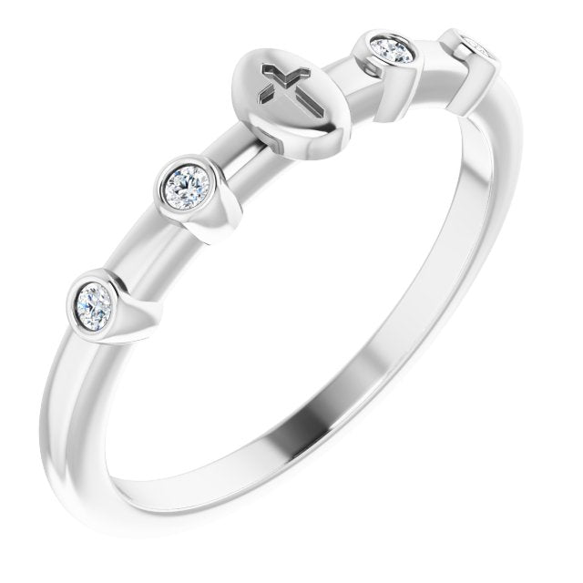 14K Gold Round Natural Diamond Stackable Cross Ring - White Gold