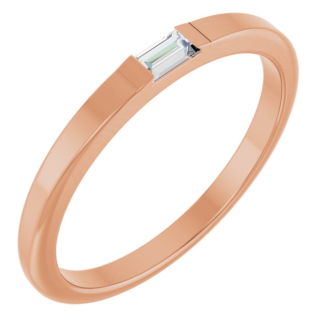 14K Gold Straight Baguette Natural Diamond Stackable Ring - Rose Gold