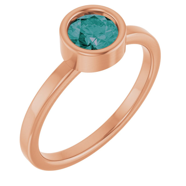 14K Gold Round Lab-Grown Alexandrite Bezel-Set Solitaire Ring - Rose Gold