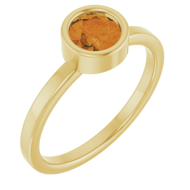 14K Gold Round Natural Citrine Bezel-Set Solitaire Ring - Yellow Gold