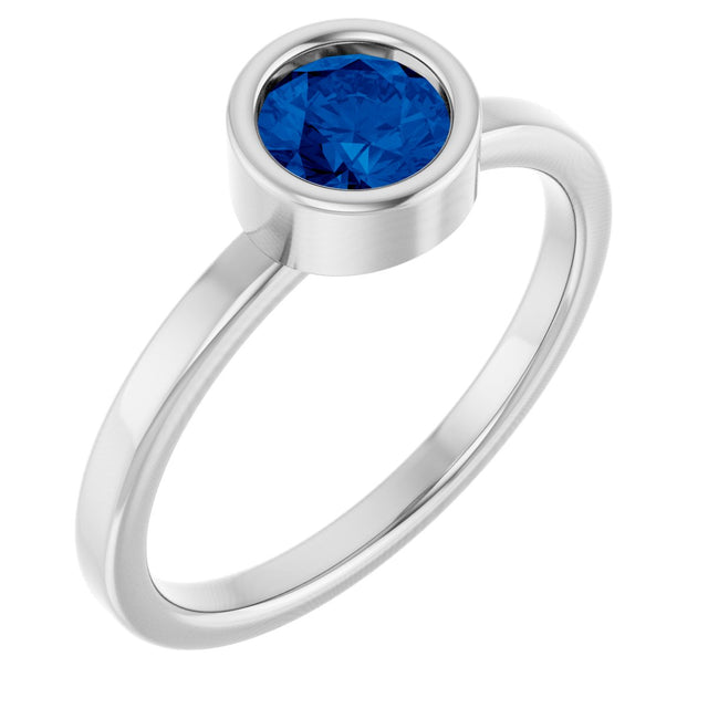 Platinum Round Natural Blue Sapphire Bezel-Set Solitaire Ring