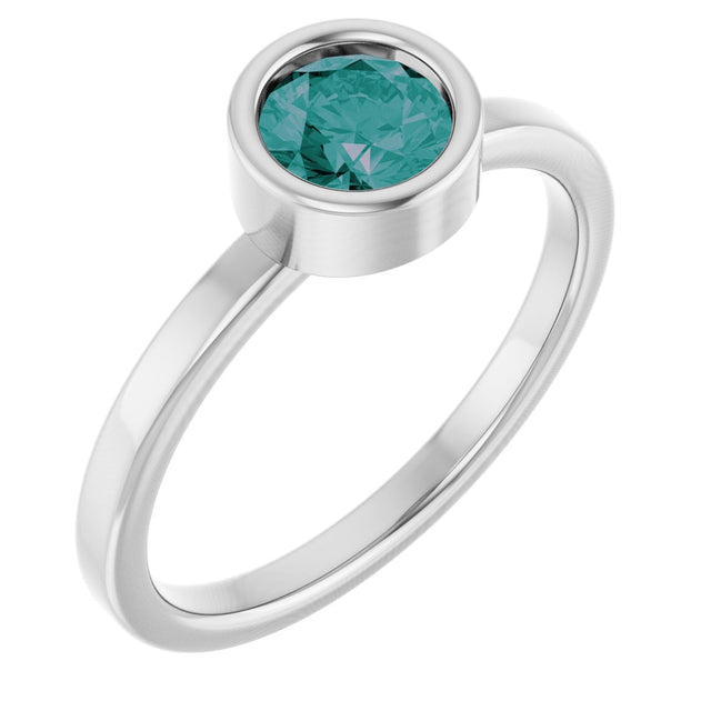 Platinum Round Lab-Grown Alexandrite Bezel-Set Solitaire Ring