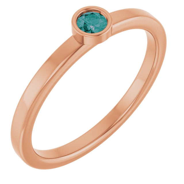 14K Gold Round Lab-Grown Alexandrite Bezel-Set Solitaire Ring - Rose Gold
