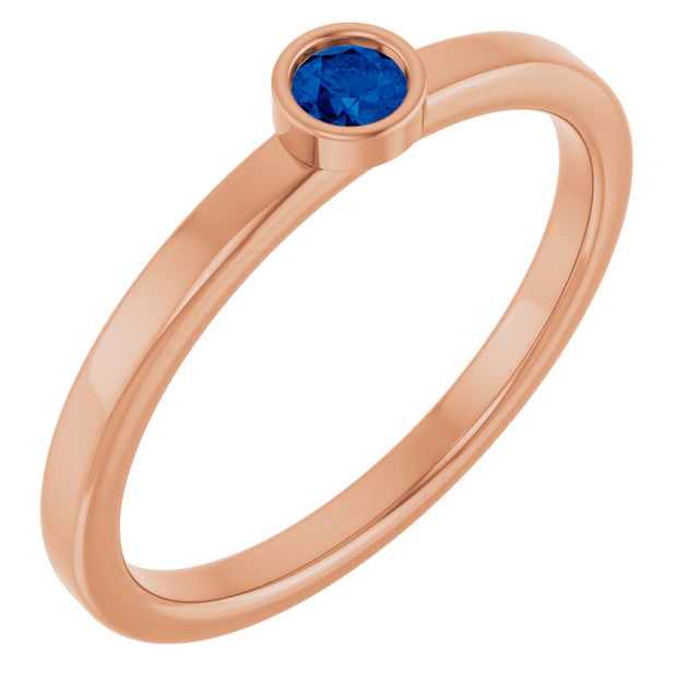 14K Gold Round Natural Blue Sapphire Bezel-Set Solitaire Ring - Rose Gold