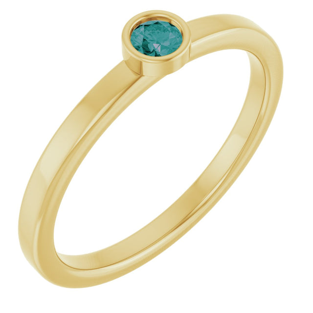 14K Gold Round Natural Alexandrite Bezel-Set Solitaire Ring - Yellow Gold