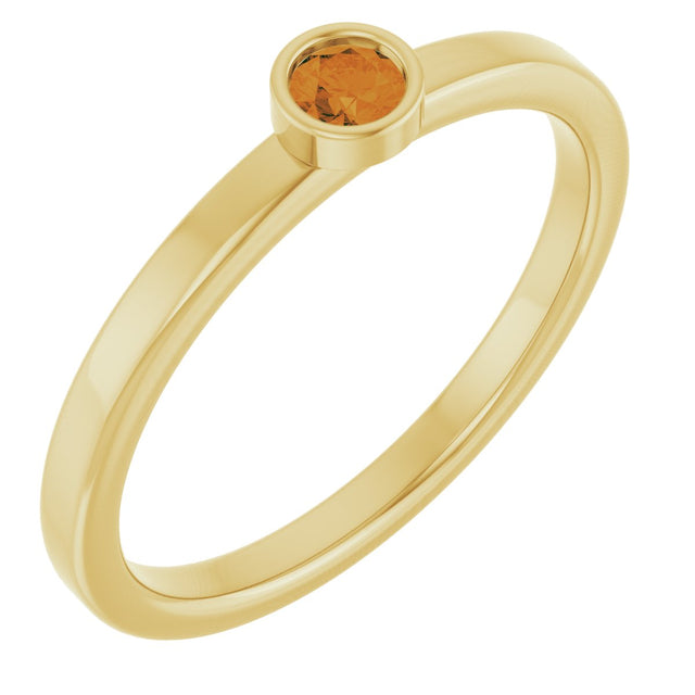 14K Gold Round Natural Citrine Bezel-Set Solitaire Ring - Yellow Gold