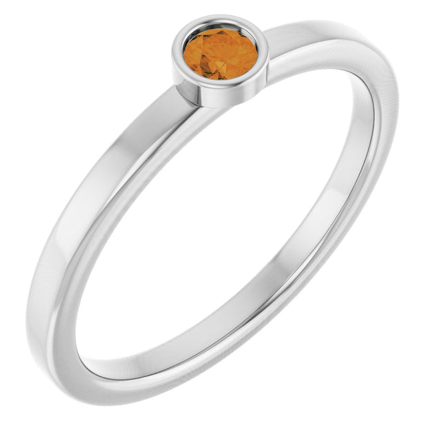 Platinum Round Natural Citrine Bezel-Set Solitaire Ring