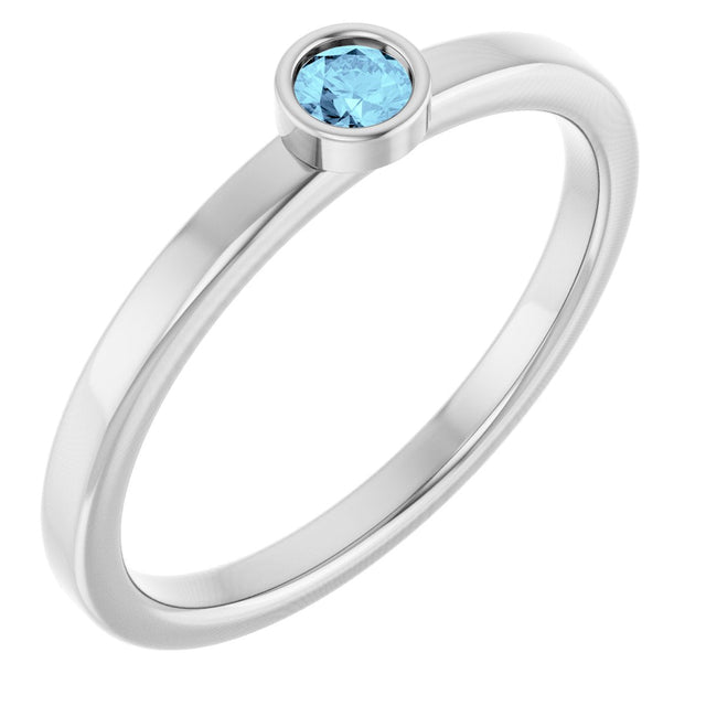 Platinum Round Natural Aquamarine Bezel-Set Solitaire Ring