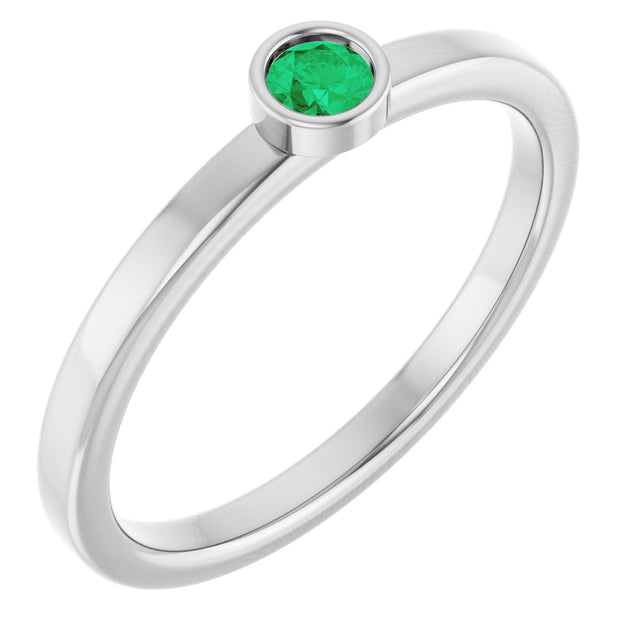 14K Gold Round Natural Emerald Bezel-Set Solitaire Ring - White Gold