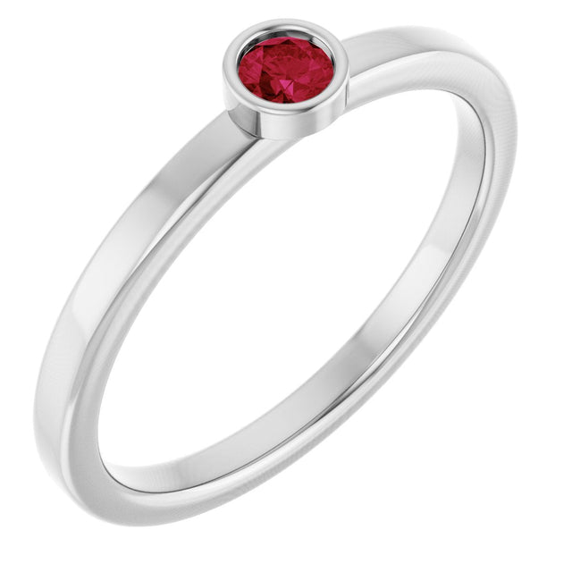 14K Gold Round Natural Ruby Bezel-Set Solitaire Ring - White Gold