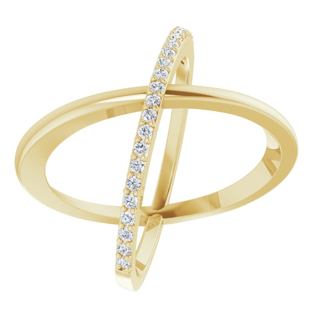 14K Gold Round Natural Diamond Criss-Cross Ring XIV - Yellow Gold