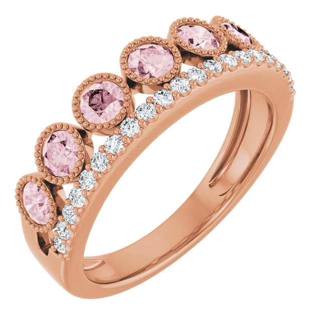 14K Gold Round Natural Pink Morganite Granulated Ring