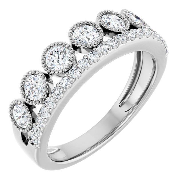 14K Gold Round Lab-Grown Diamond Granulated Ring - White Gold