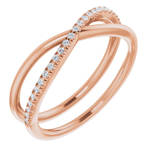 14K Gold Round Natural Diamond Criss-Cross Ring VII - Rose Gold