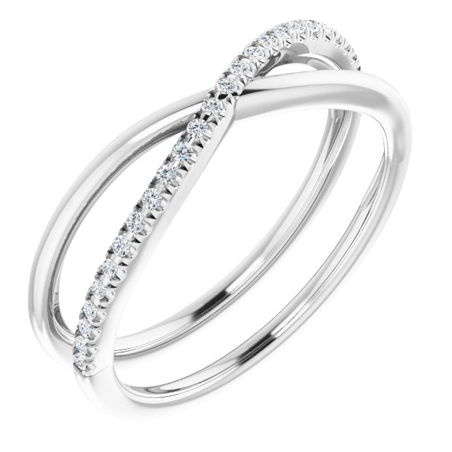 14K Gold Round Natural Diamond Criss-Cross Ring VII - White Gold
