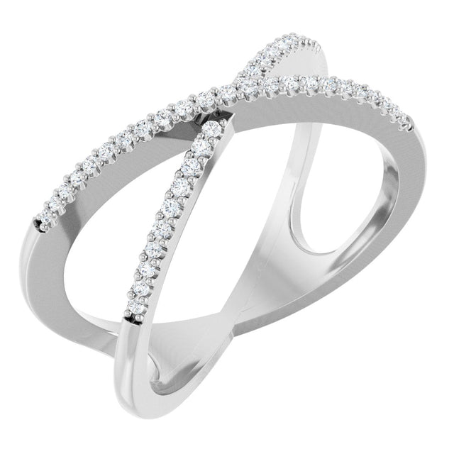 14K Gold Round Natural Diamond Accented Criss-Cross Ring – 0.95mm Stones - White Gold
