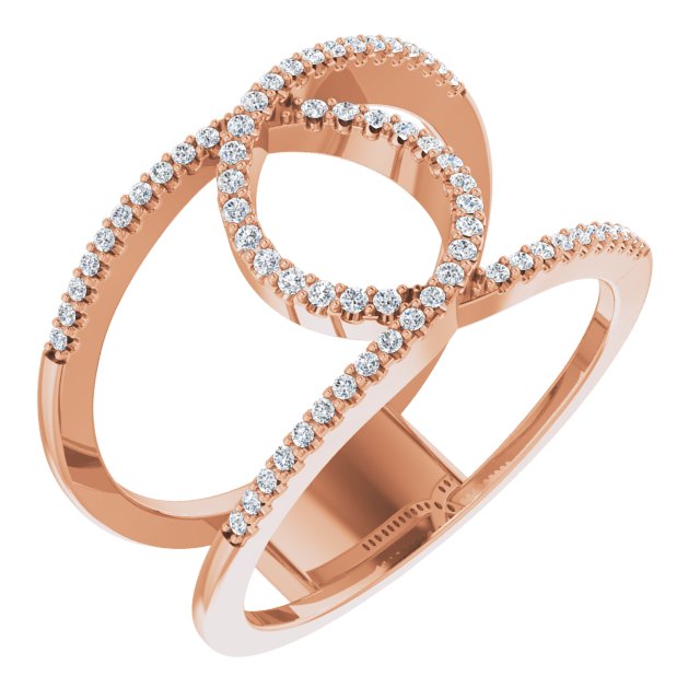 14K Gold Round Natural Diamond Interlocking Loop Ring - Rose Gold