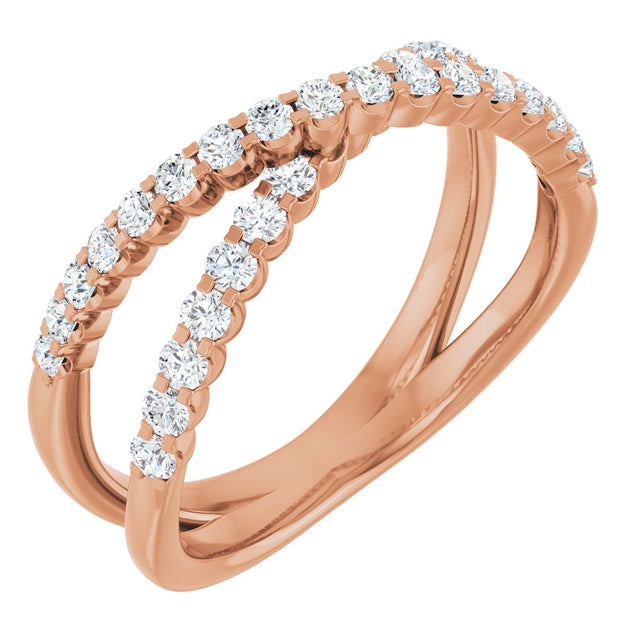 14K Gold Round Lab-Grown Diamond Accented Criss-Cross Ring - Rose Gold