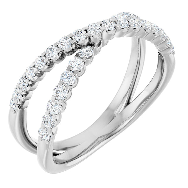 14K Gold Round Lab-Grown Diamond Accented Criss-Cross Ring - White Gold