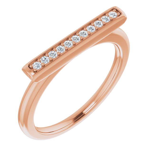 14K Gold Round Natural Diamond Bar Ring II - Rose Gold