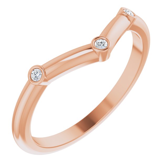 14K Gold Round Natural Diamond Stackable V Ring - Rose Gold