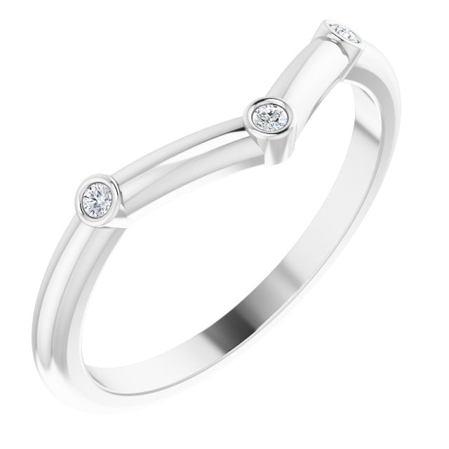 Platinum Round Natural Diamond Stackable V Ring