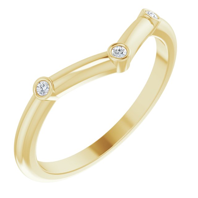 14K Gold Round Natural Diamond Stackable V Ring - Yellow Gold