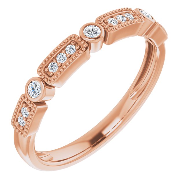 14K Gold Round Natural Diamond Milgrain Stackable Ring II - Rose Gold