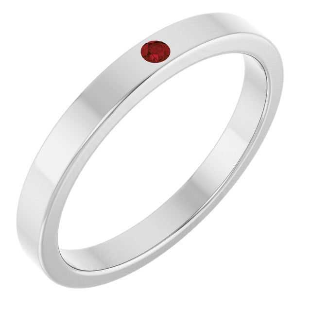 14K Gold Round Natural Mozambique Garnet Family Stackable Ring – 1.75mm Stones - White Gold