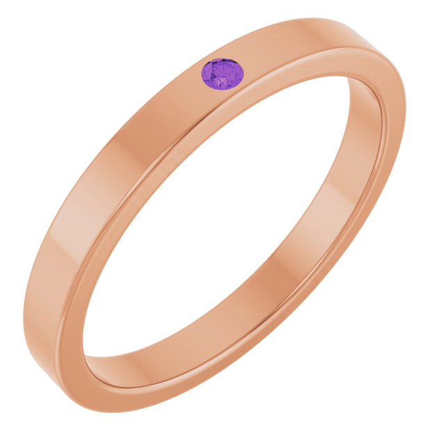 14K Gold Round Natural Amethyst Family Stackable Ring – 1.75mm Stones - Rose Gold