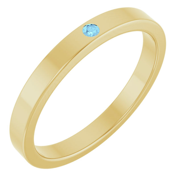 14K Gold Round Natural Aquamarine Family Stackable Ring – 1.75mm Stones - Yellow Gold