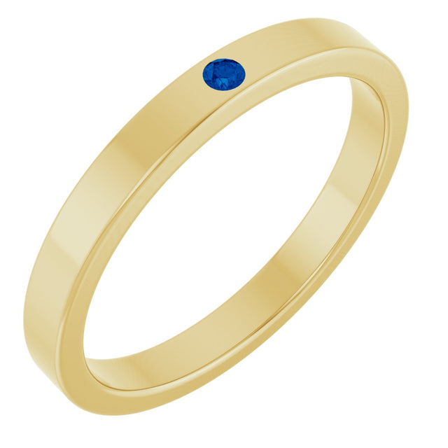 14K Gold Round Natural Blue Sapphire Family Stackable Ring – 1.75mm Stones - Yellow Gold