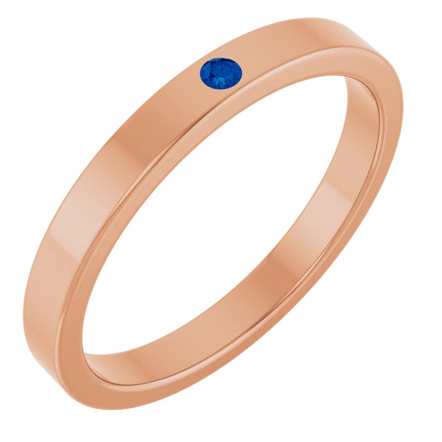14K Gold Round Natural Blue Sapphire Family Stackable Ring – 1.75mm Stones - Rose Gold
