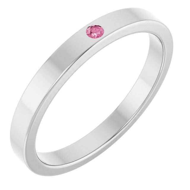14K Gold Round Natural Pink Tourmaline Family Stackable Ring – 1.75mm Stones - White Gold