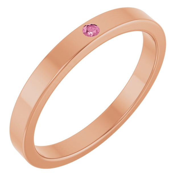 14K Gold Round Natural Pink Tourmaline Family Stackable Ring – 1.75mm Stones - Rose Gold