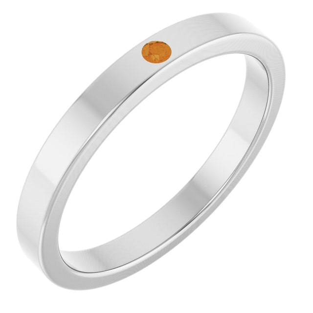 14K Gold Round Natural Citrine Family Stackable Ring – 1.75mm Stones - White Gold