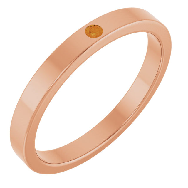 14K Gold Round Natural Citrine Family Stackable Ring – 1.75mm Stones - Rose Gold