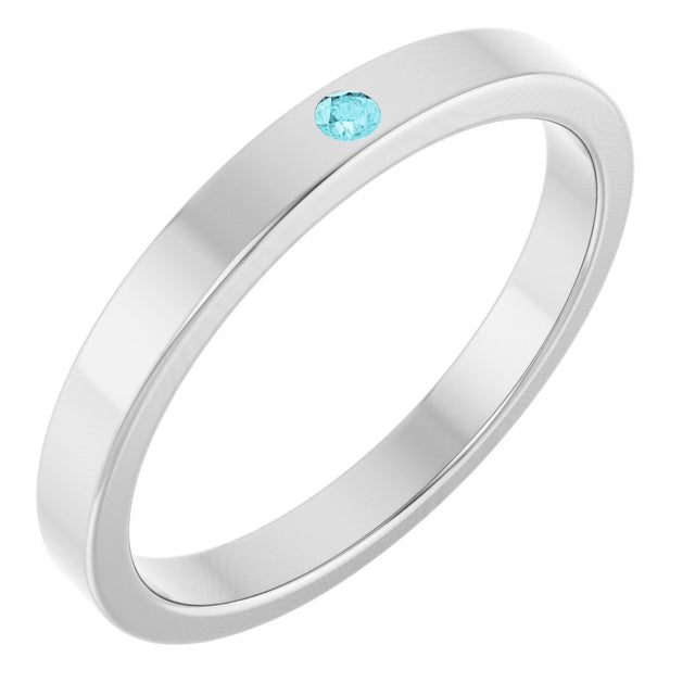 14K Gold Round Natural Blue Zircon Family Stackable Ring – 1.75mm Stones - White Gold