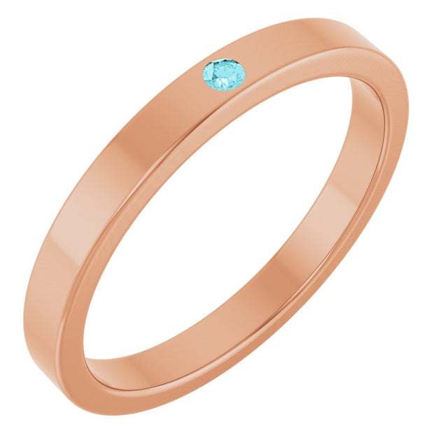 14K Gold Round Natural Blue Zircon Family Stackable Ring – 1.75mm Stones - Rose Gold