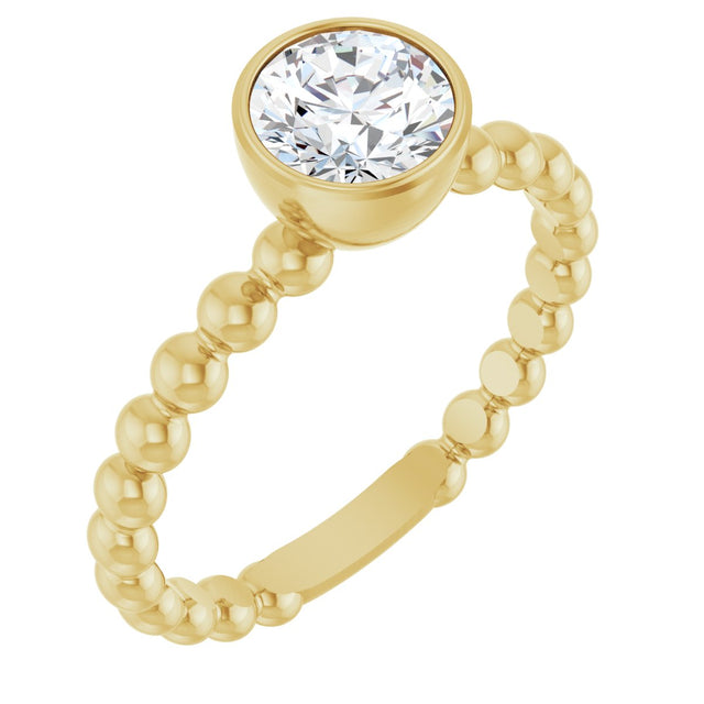 14K Gold Round Natural Diamond Family Beaded Stackable Ring - Yellow Gold