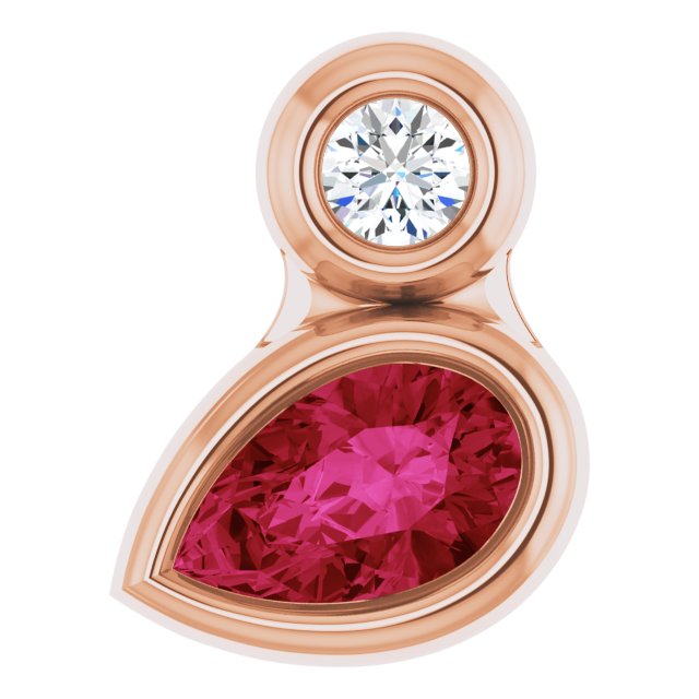 14K Gold Oval Lab-Grown Ruby Bezel-Set Necklace or Slide Pendant - Rose Gold