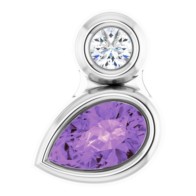14K Gold Oval Natural Amethyst Bezel-Set Necklace or Slide Pendant - White Gold