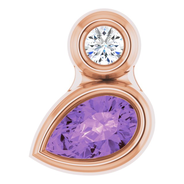14K Gold Oval Natural Amethyst Bezel-Set Necklace or Slide Pendant - Rose Gold