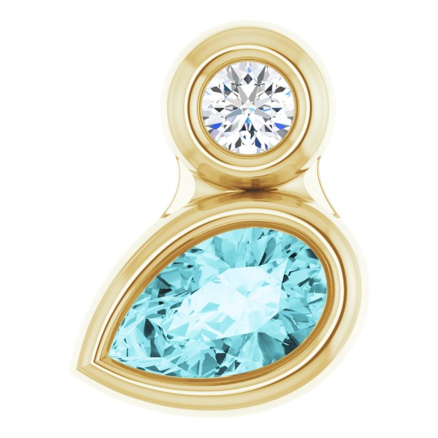 14K Gold Oval Natural Blue Zircon Bezel-Set Necklace or Slide Pendant - Yellow Gold