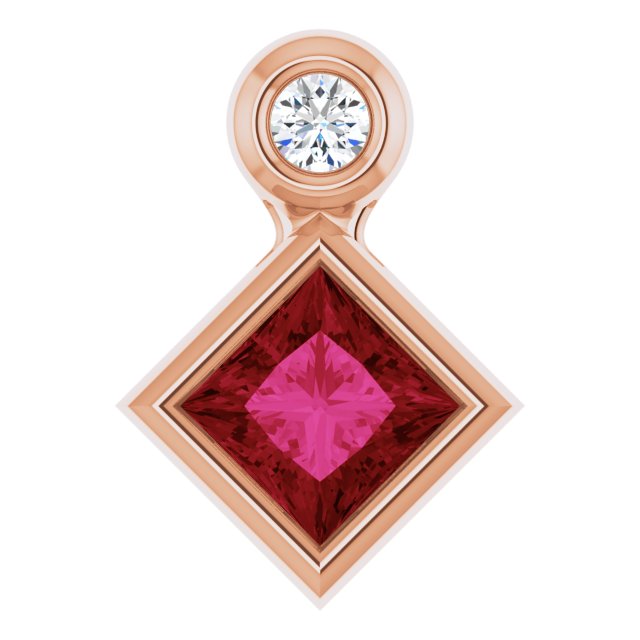 14K Gold Oval Lab-Grown Ruby Bezel-Set Necklace or Slide Pendant - Rose Gold