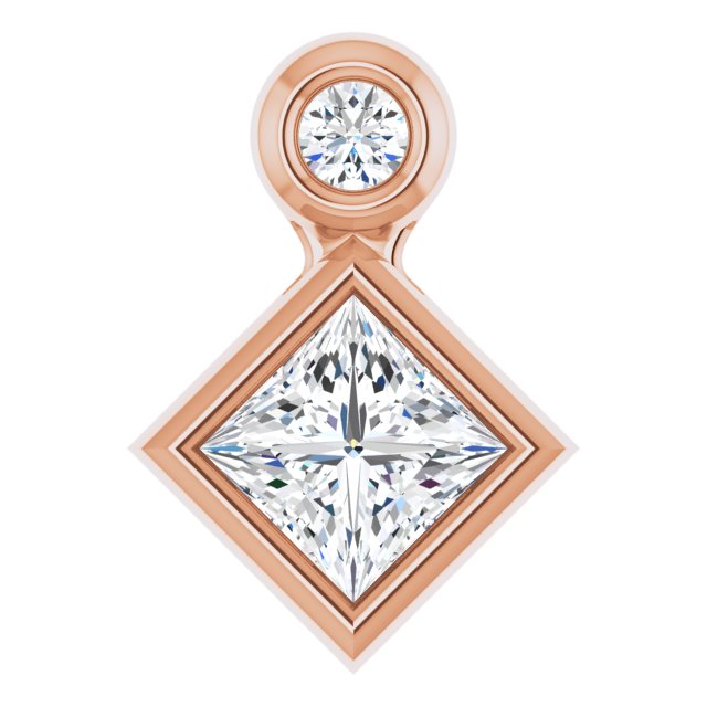 14K Gold Oval Natural White Sapphire Bezel-Set Necklace or Slide Pendant - Rose Gold