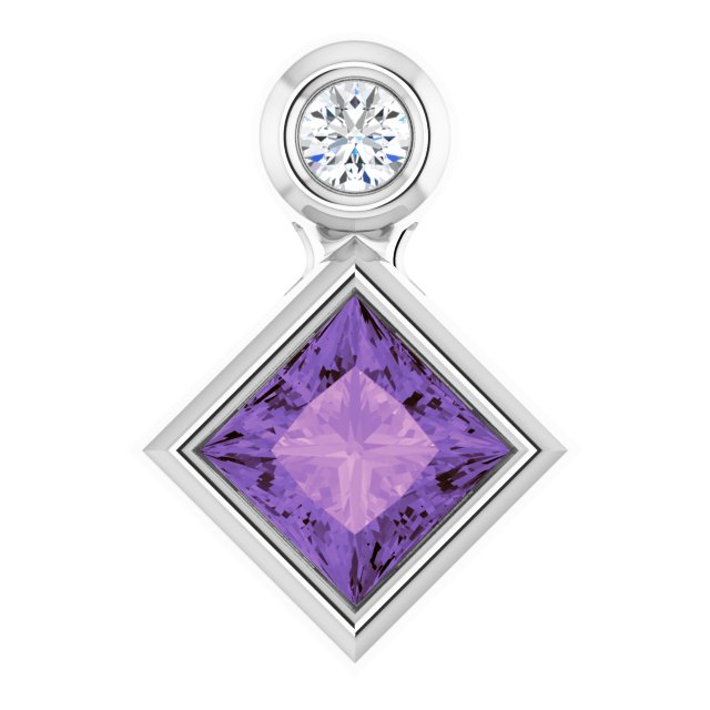 Platinum Oval Natural Amethyst Bezel-Set Necklace or Slide Pendant