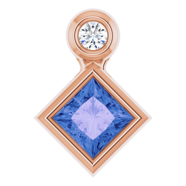 14K Gold Square Natural Tanzanite Bezel-Set Necklace or Slide Pendant - Rose Gold