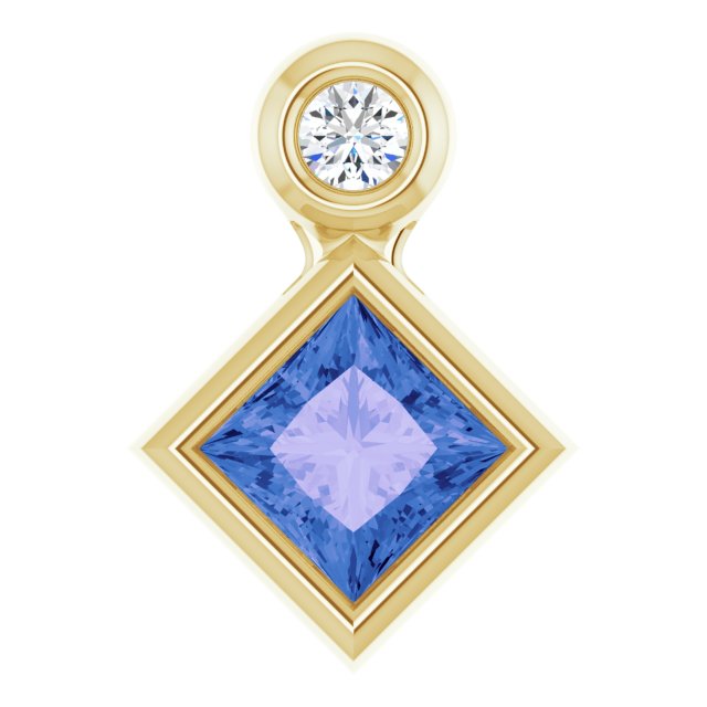 14K Gold Square Natural Tanzanite Bezel-Set Necklace or Slide Pendant - Yellow Gold